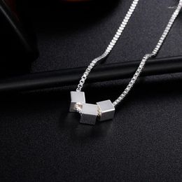 Pendant Necklaces Sterling Silver Jewellery Retro Korean Long Three Square Box Necklace Is Suitable For Women's Wedding Engagement Personality