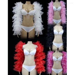 Stage Wear Pink White Gauze Mesh Shawl Shoulder Dancer Performance Accessories Bubble Sleeves Vest Sexy Nightclub Bar Dance Costume