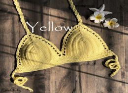 Women Crochet Halter Knit Bikini Bra Summer Backless Beach Crop Tops Ladies039 New Sexy Soild Color Swimming Top Selling7732190