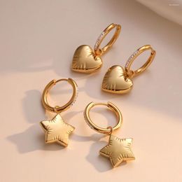 Dangle Earrings Mafisar 316L Stainless Steel Gold Colour Heart Shape Drop For Women Trendy Zircon Non-fading Ear Jewellery Wholesale