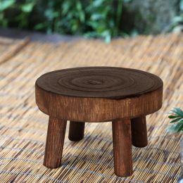 Miniatures Solid Wood Round Bench Flower Pot Holder Plant and Succulent Flower Pot Base Display Stand Stool Home Garden Patio Decor