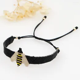 Link Bracelets YASTYT Adjustable Miyuki Black Bracelet Fashion Insect Jewellery Tiny Glass Seed Beaded Bumble Bee For Women Jewellery