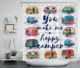 Shower Curtains RV Curtain Colorful Camper Happy Camping Travel Rustic Planks Waterproof Fabric Bathroom Decor Set With Hook5701255