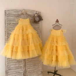 Girl Dresses Yellow Elegant Flower For Wedding Sleeveless Puffy Suspenders Tulle Layered Princess First Communion Ball Gowns