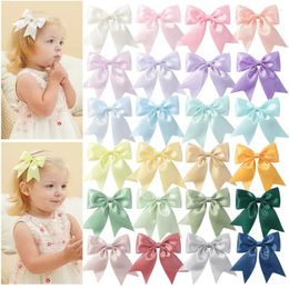 Hair Accessories 3.5 Inch 24Pcs/Lot Pale Colour Satin Ribbon Bow Hairgrips School Girls Clip For Spring Season Bowknot Hairclip