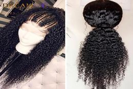 Kinky Curly 360 Lace Frontal Brazilian Wig For black Women loose curly glueless synthetic lace front wig with baby hair blenched k7081582