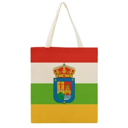 Shopping Bags Flag Of La Rioja (with Coat Arms) Canvas Bag Humor Tote Double Infantry Pack Top Quality Cute Totes