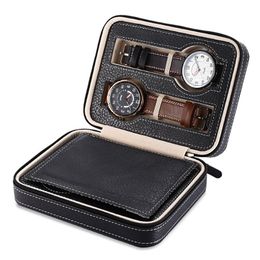 4 Grids PU Leather Watch Box Travel Storage Case Zipper Wristwatch Box Organiser Holder For Clock Watches Jewellery Boxes Display340D