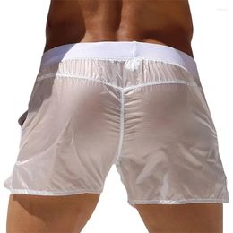 Men's Shorts Mens Swim Trunks Elastic Waist See-through Summer Beach Low Bathing Suit Swimwear With Pockets