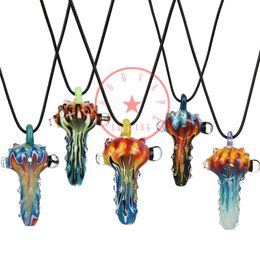 Latest Colourful Wig Wag Heady Smoking Glass Pipes Portable Handmade Dry Herb Tobacco Philtre Spoon Bowl Innovative Pendant Necklace Handpipes Cigarette Holder DHL