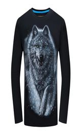 2018 Cheapest Fashion Men tshirt long sleeve cool design 3d funny t shirt homme Wolf Printed casual top Plus Size 6XL whole C6049245