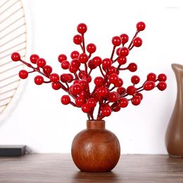 Decorative Flowers Artificial Plants Red Pearl Tree Fruit Winter Green Home Garden Decoration