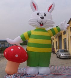 wholesale Customized 6mH (20ft) with blower cute inflatable easter bunny rabbit ballon with mushroom for holiday party