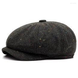 Berets Cotton Wool Autumn Winter Beret Vintage British Style All-matching Men Front Hat Day Literary Women Octagon Cap Sboy