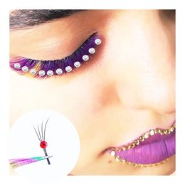 Mix Color Glitter False Eyelash 4D Diamond Premade Fan Lashes Shiny Rhinestones Fairy Russian Volume Idiividual Lash Extension 240229