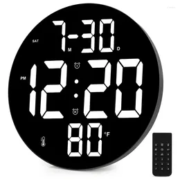 Wall Clocks 9 Inch Digital Clock LED With Remote Control Date Indoor Temperature 12/24H For Bedroom Office