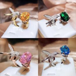 Wedding Rings SoBorder Recommended Design Colorful Treasure Women's Ring Imitation Santa Maria Sea Blue Hummingbird V