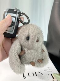 Keychains 2024 10cm Mini Real Cute Plush Keychain Ladys Girls Bag Car Key Keyring Pompon Pendant Accessories