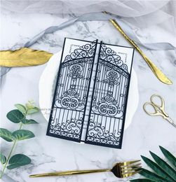 Classic Shimmer Black And White Gate Fold Floral Laser Cut Wedding Invitations With Envelope And Printed Customized Insert1915357