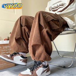 Mens Brown Y2K Baggy Japan Pants Oversized Corduroy Loose Wide Leg Cargo Pant Trousers Casual Men Sweatpants Streetwear Korean 240226