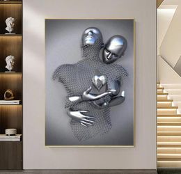Paintings Nordic Couples Metal Figure Statue Wall Art Canvas Painting Lover Sculpture Poster Print Picture For Living Room Home De6370214