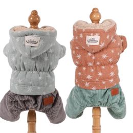 Rompers Overalls for Dogs Winter Star Corduroy Fleece Teddy Warm Fleece Dog Clothes XS S M L XL