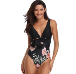 Ladies Onepiece Swimsuit Chinese Style Print Explosion Style Siamese Deep V Swimwear Indoor Pool Party Black Mystery Swimsuit9716955