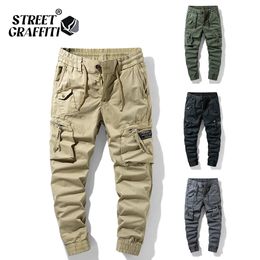 Spring Mens Cotton Cargo Pants Clothing Autumn Casual Fashion Elastic Waist Quality Pantalones Tipo Cargo Pants Men 240228