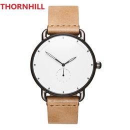 subdial work High quality mens watches quartz movement pilot watch chronometre wristwatch leather strap stainless steel case water208I