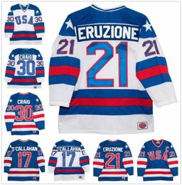 1980 Miracle On Ice Team 21 Mike Eruzione 17 Jack O039Callahan 30 Jim Craig Ice Hockey Jerseys Blue White Stitched USA Hocke5746054