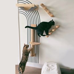 Scratchers Cat Activity Tree with Scratching Posts Wall Mounted Sisal Scratcher Wooden Hammock Climbing Shelf Stairway Perch Platform Toy
