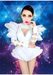 Stage Wear White Bodysuit Performance Nightclub Bar Party Show Women Singer Female Jazz Dj Dance Costumes