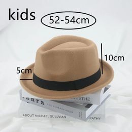 Fedora Hats Kids Child Wide Brim 52cm 54cm Ribbon Band Belt Formal Casual Boys Girls Jazz Caps Winter Sombreros De Mujer 240219