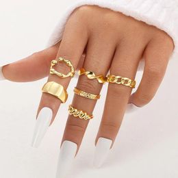 Cluster Rings Vintage Gold Colour Geometric Set For Women Men Fashion Simple Irregular Hollow Open 2024 Trendy Party Jewellery Gifts