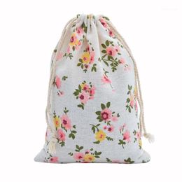 50pcs Linen Cotton Bag 10x14cm Muslin Cosmetics Gifts Jewelry Packaging Bags Cute Drawstring Gift Bag & Pouches1243U