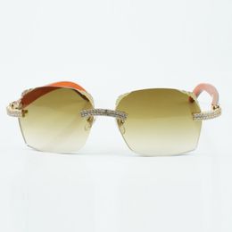 New factory direct sales double row diamond cut sunglasses 3524018 with orange wood legs designer glasses size 18-135 mm