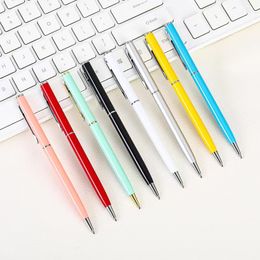 Flat top thin rod metal ballpoint pen electroplating rotating signature pen Ballpoint pen business office stationery Office students promotion Writing Gifts
