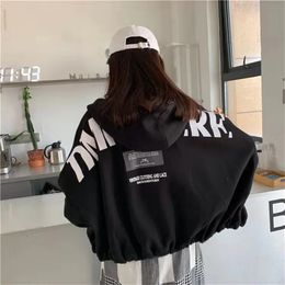 Black Hoody Women Tops Jacket BF Style Female Casual Sweatshirt Autumn Long Sleeve Streetwear Korean Ulzzang Hip Hop Coat 240227