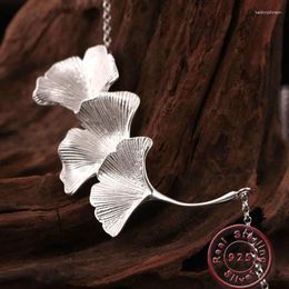 Pendant Necklaces Amxiu 925 Sterling Silver Ginkgo Biloba Necklace Handmade Leaves For Women Girls Accessories Daily Jewellery