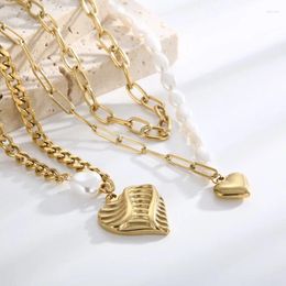 Pendant Necklaces Gold Color Necklace For Women Stainless Steel Cuban Chain Imitation Pearl Heart Clavicle Neck Choker Wedding Jewelry