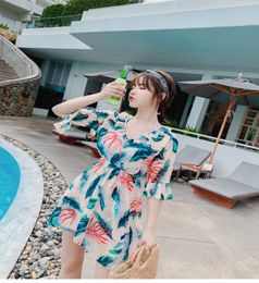 Three Piece Split Bathing Suit Small Chest Gathered Conservative Hide Belly Thin Korean Spring Bathing Suit9133453