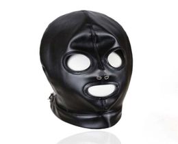 Bondage Quality Soft PU Leather Breathable Mask Hood Open Mouth Eyes Wet look Q769878214