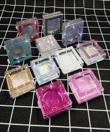 Whole Bling Eyelash Packaging Diamond Glitter Square False Eyelashes Packaging Box Empty EyeLash Box Case Fake Eye Lashes Plas7753038