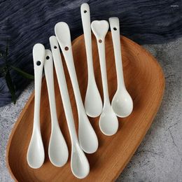 Coffee Scoops 1PC Porcelain Spoons Mini Kitchen Ceramic Tea Sugar Dessert Spoon Ice Cream Flatware Long Handle