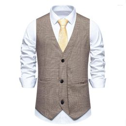Men's Vests Spring Retro V Neck Vest Fashion Plaid Suit British Casual Vintage Gentleman Leisure Waistcoat Party Bar Banquet