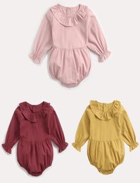 Cute Baby Girl Onesies Online Shopping Toddler Long Sleeve Romper Lotus Collar Girls Solid Colour Triangle Cotton Rompers 190916016537937