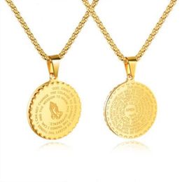 Vintage Mens Coin Pendant Necklaces Hip Hop Gold Link Chain Titanium Steel Round Scripture Necklace for Men Women Statemenet Jewel269g