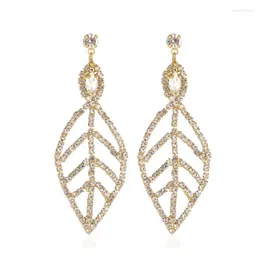 Dangle Earrings Simple Fashion Hollow Leaf Golden White Bling Starry Clear Crystal Copper Drop For Women