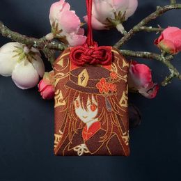 Keychains Genshin Impact Anime Keadehara Kazuha Childe Creative Embroidery Pray Fortune Omamori Pendant Good Luck Amulet Kimono Gifts