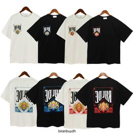 High Street Fashion Brand Rhude New Playing Card Letter Print Summer Loose Fitting Mens and Womens Couple Short Sleeve T-shirt